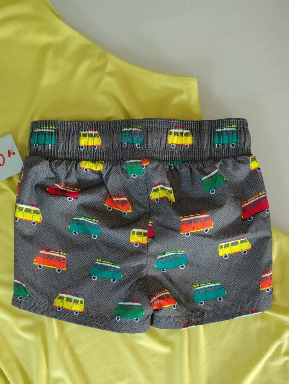 Cat & Jack Gray Swim Trunks with Multicolor Vans and Orange Drawstring
